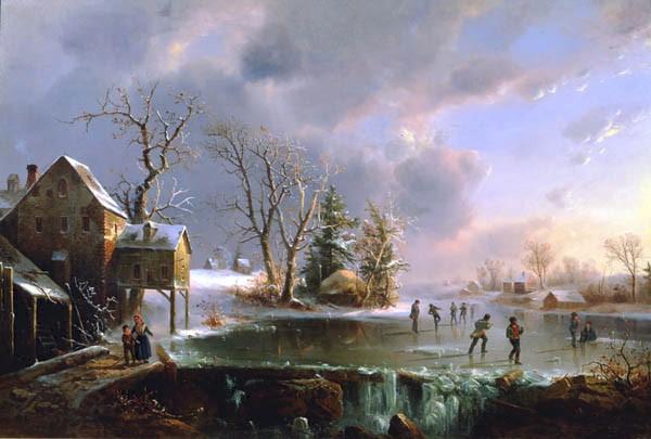 Regis-Francois Gignoux Skating by the Mill oil painting picture